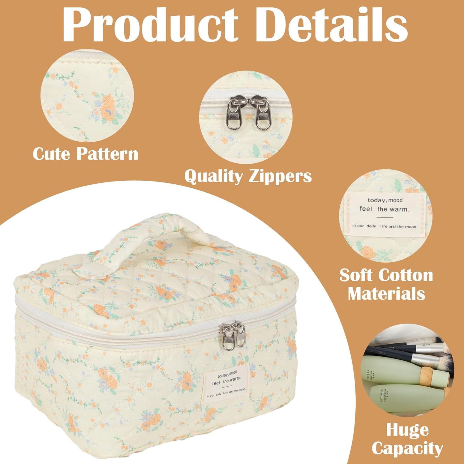 Trousse de toilette femme : lot de 3 pochettes en coton floral pour un rangement élégant et pratique de vos cosmétiques en voyage – Image 3