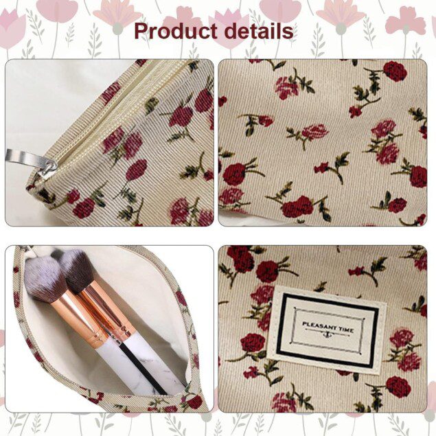 Trousse de toilette motif floral en velours côtelé : l'accessoire pratique pour les voyageuses élégantes