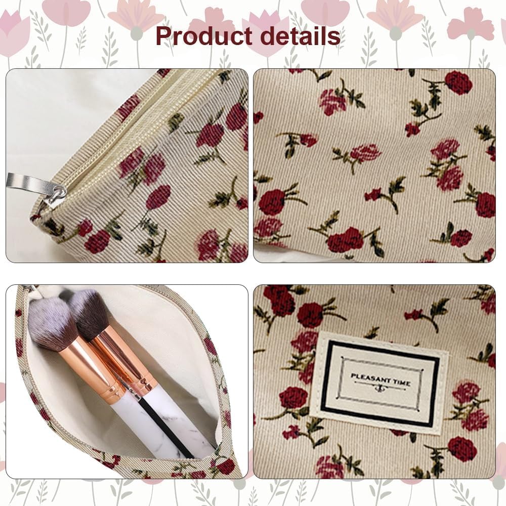 Trousse de toilette motif floral en velours côtelé : l'accessoire pratique pour les voyageuses élégantes