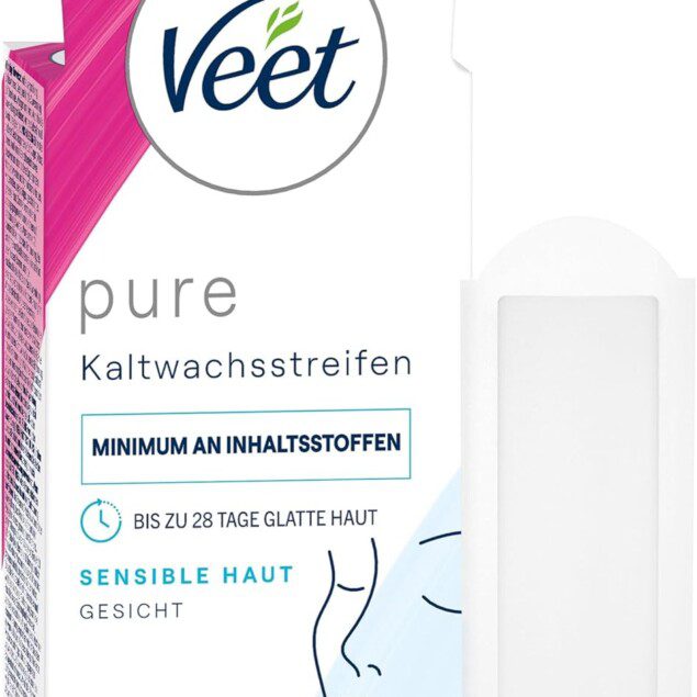 Bandes de cire froide Veet Pure : épilation douce pour peaux sensibles et visage, jusqu'à 28 jours de douceur