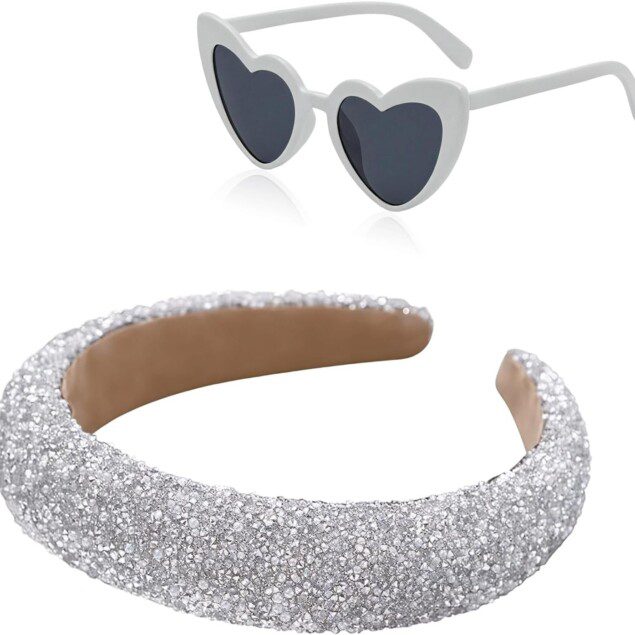 Lunettes cœur rétro et serre-tête pailleté : le kit vintage parfait pour des fêtes élégantes et des photos mémorables