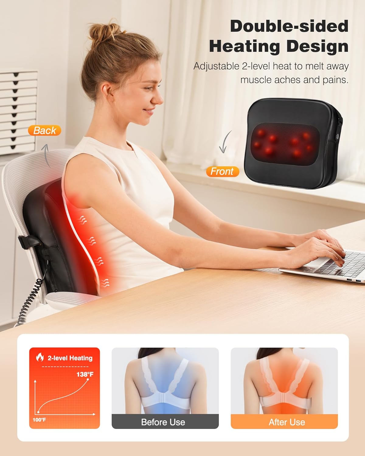 Masseur de dos avec chauffage : soulagement des douleurs au cou et aux épaules pour un confort optimal au bureau – Image 4