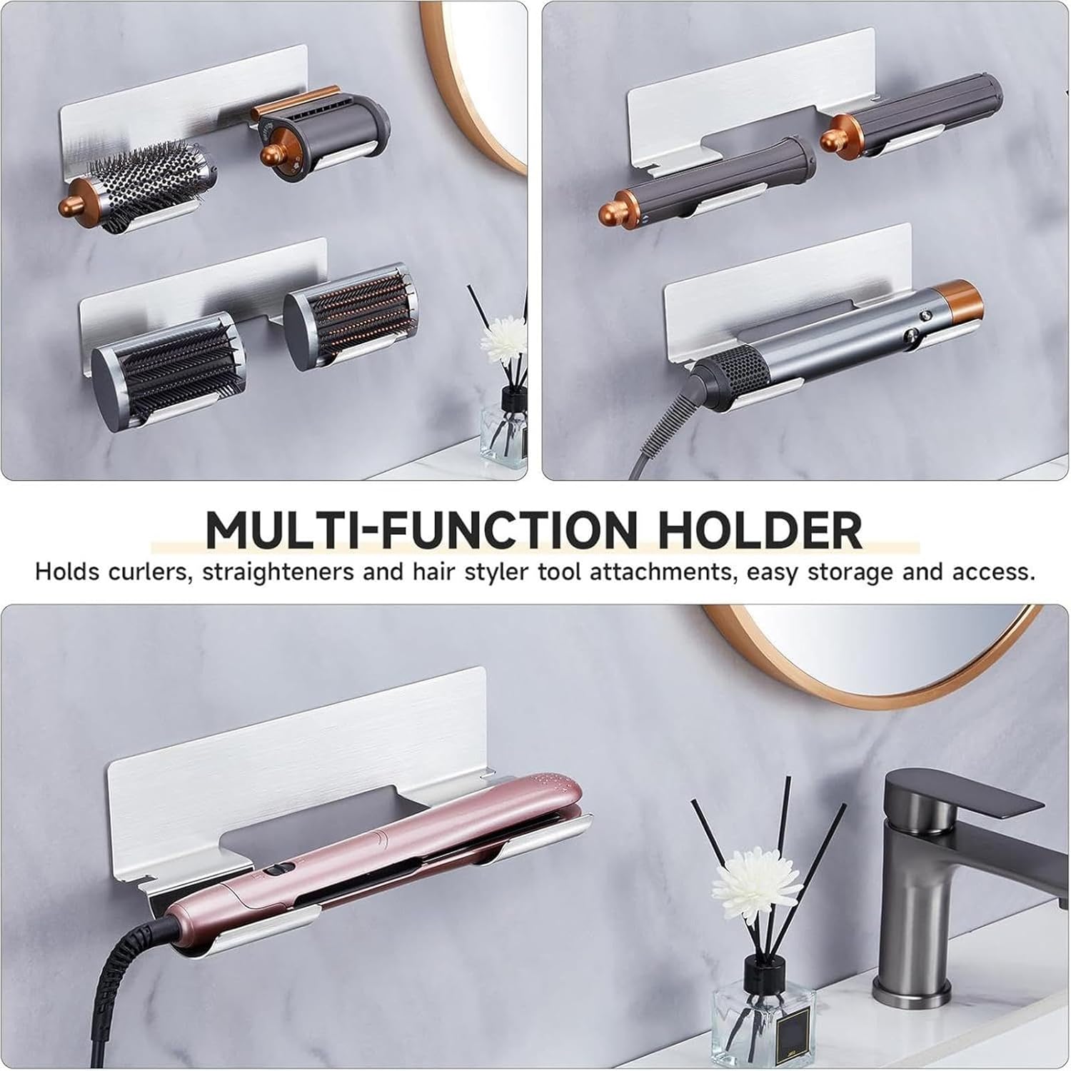 Cintre pour sèche-cheveux : support mural en acier inoxydable pour une salle de bain organisée Organiseur mural d'outils de coiffure pour accessoires de coiffure – idéal pour les passionnés de beauté – Image 5