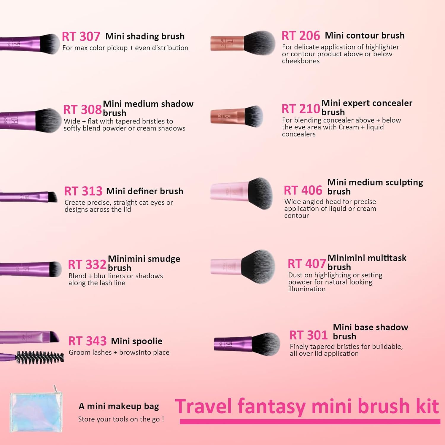 Pinceau maquillage professionnel : kit complet pour les passionnées de beauté Ensemble de pinceaux pour fard à paupières, blush et plus, avec sac de rangement élégant – Image 3