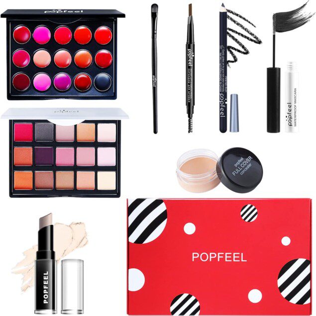 Kit de maquillage complet : 8 pièces polyvalentes pour femmes en voyage, alliant praticité et élégance