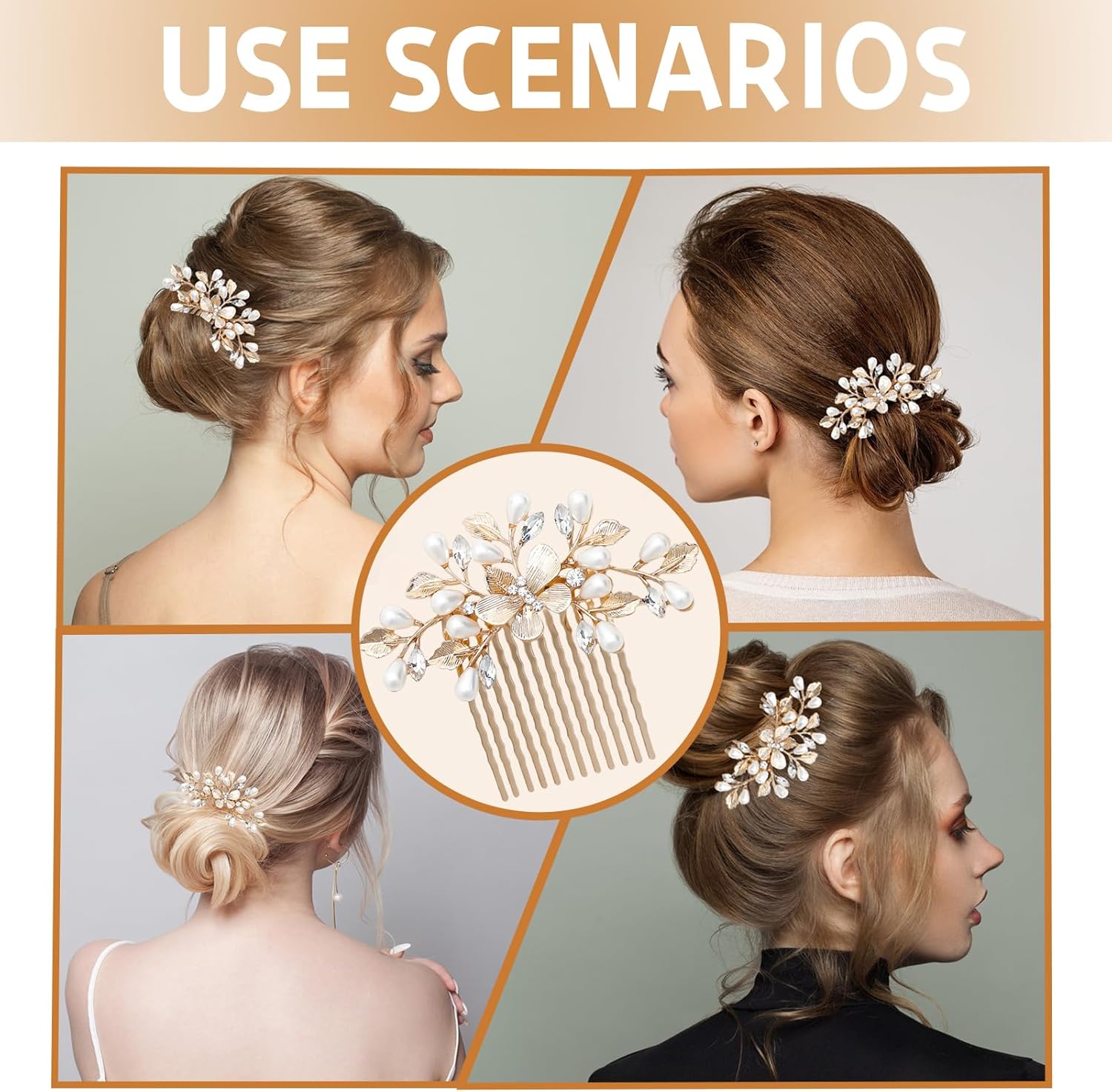Peigne à cheveux doré : accessoire élégant pour mariées et filles avec perles et feuilles, idéal pour mariages, bals et occasions spéciales – Image 4