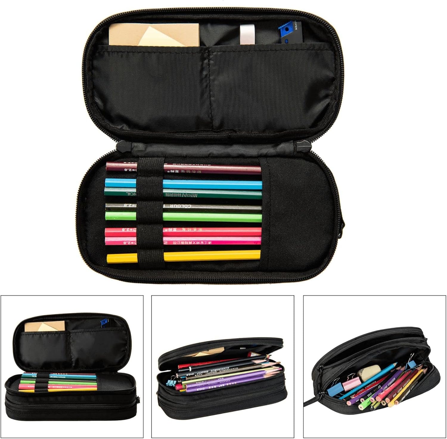 Trousse à crayons tropicale : la solution idéale pour étudiants et passionnés de beauté Découvrez notre trousse à crayons double couche avec fermeture éclair, en tissu durable et au motif élégant de feuilles de palmier, parfaite pour organiser vos fournitures scolaires ou vos produits de beauté. – Image 5