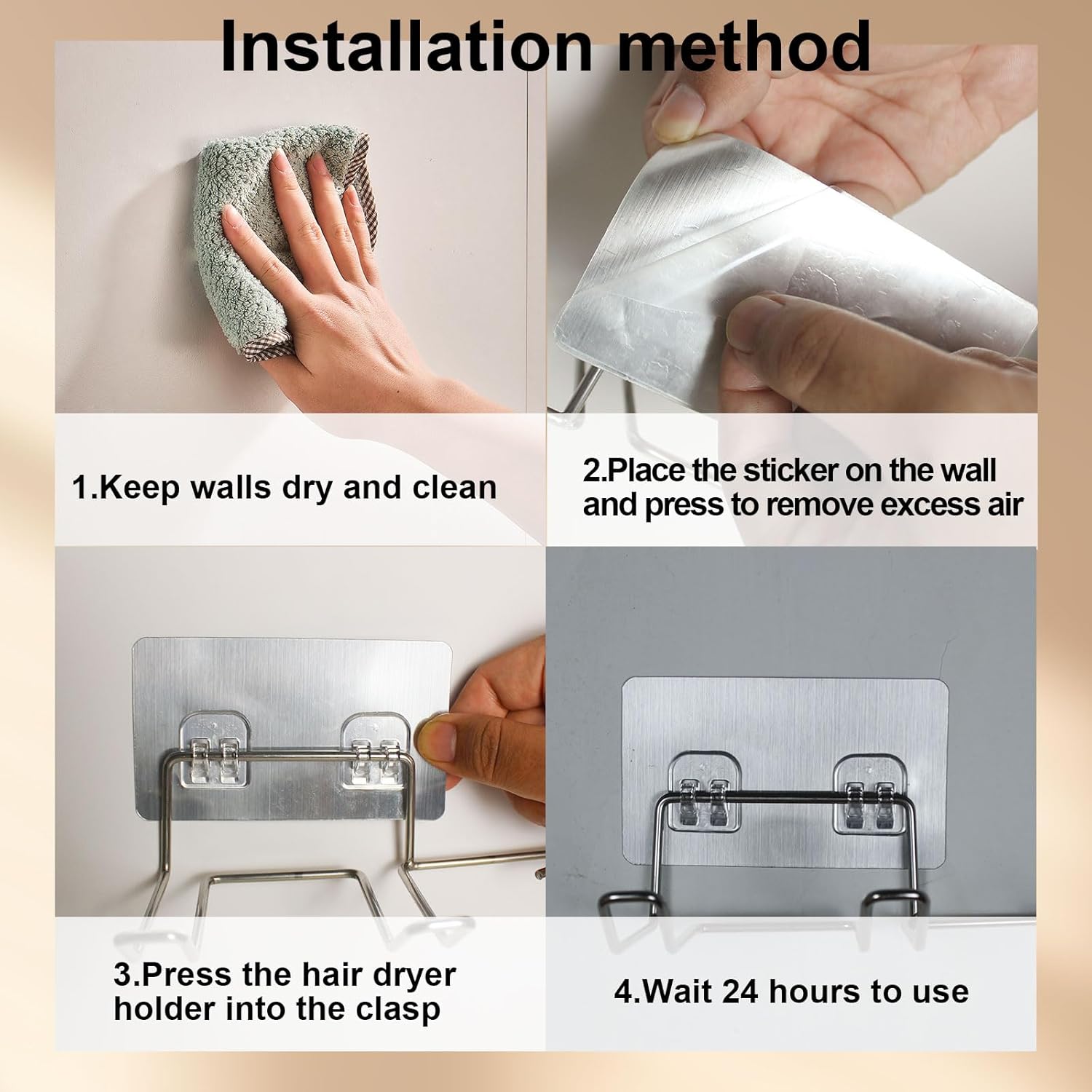 Support mural pour sèche-cheveux en acier inoxydable : pratique et élégant pour chambre à coucher et salle de bain – Image 5