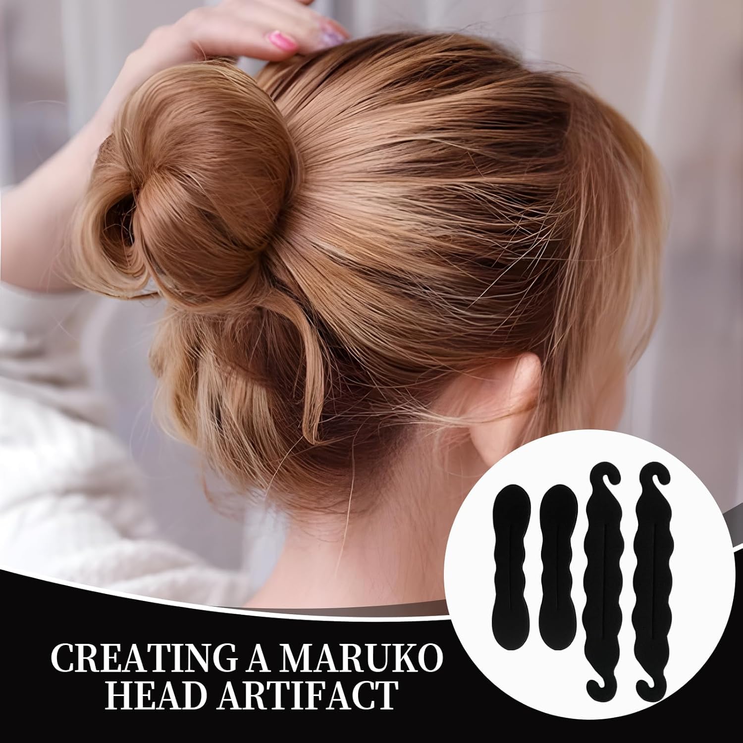 Chignon magique : 4 pièces pour des coiffures élégantes sans chaleur Découvrez notre kit de chignon en éponge, idéal pour créer des buns et boucles raffinés. Parfait pour celles qui souhaitent styliser leurs cheveux facilement et sans chaleur, ce dispositif astucieux vous permettra d’afficher une coiffure impeccable en un rien de temps. – Image 4