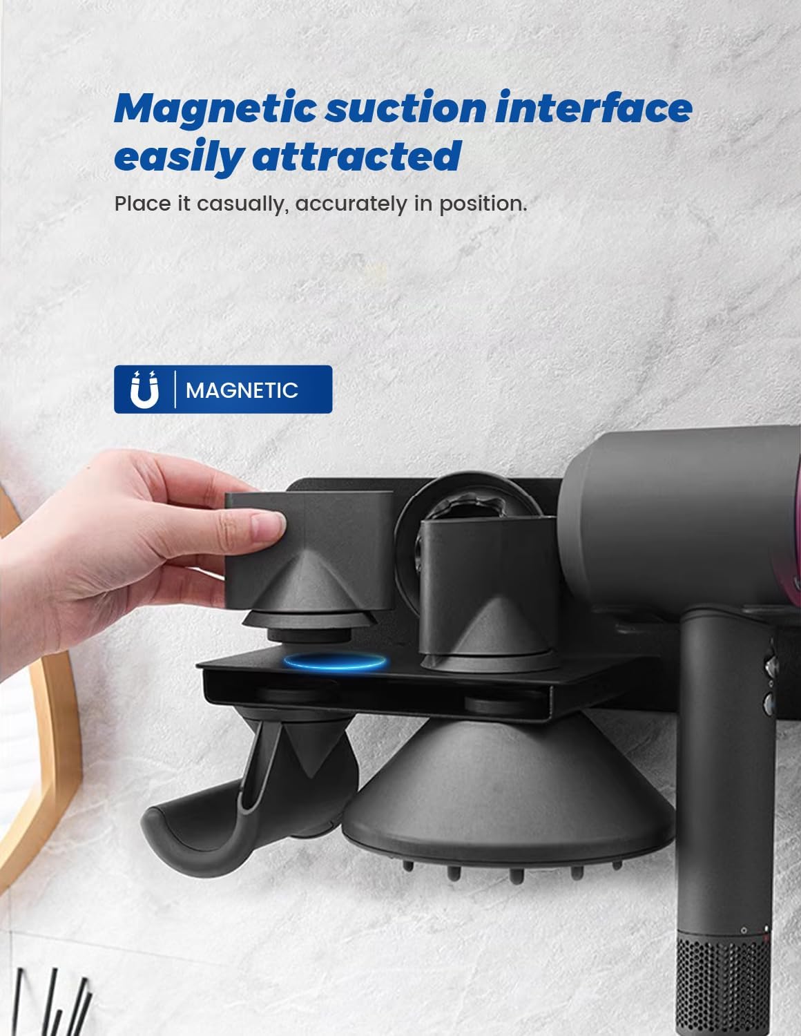 Support de sèche-cheveux mural pour professionnels : une solution élégante et pratique sans perçage Découvrez le support de sèche-cheveux MidingChai, idéal pour les hôtels et barbershops. Ce porte-sèche-cheveux compatible avec Dyson Supersonic peut accueillir jusqu'à 5 embouts, offrant un gain de place et une organisation optimale pour vos outils de beauté. – Image 7