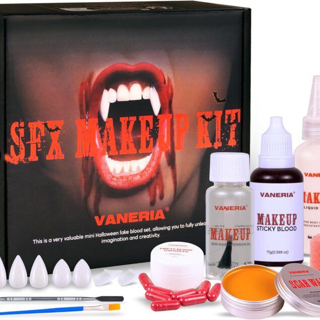 Kit de maquillage Halloween : effets spéciaux pour enfants avec dents de zombie et faux sang