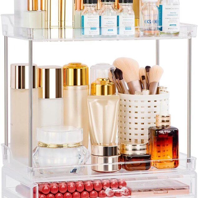 Organisateur maquillage pour passionnées de beauté : rangement acrylique multifonctionnel et élégant