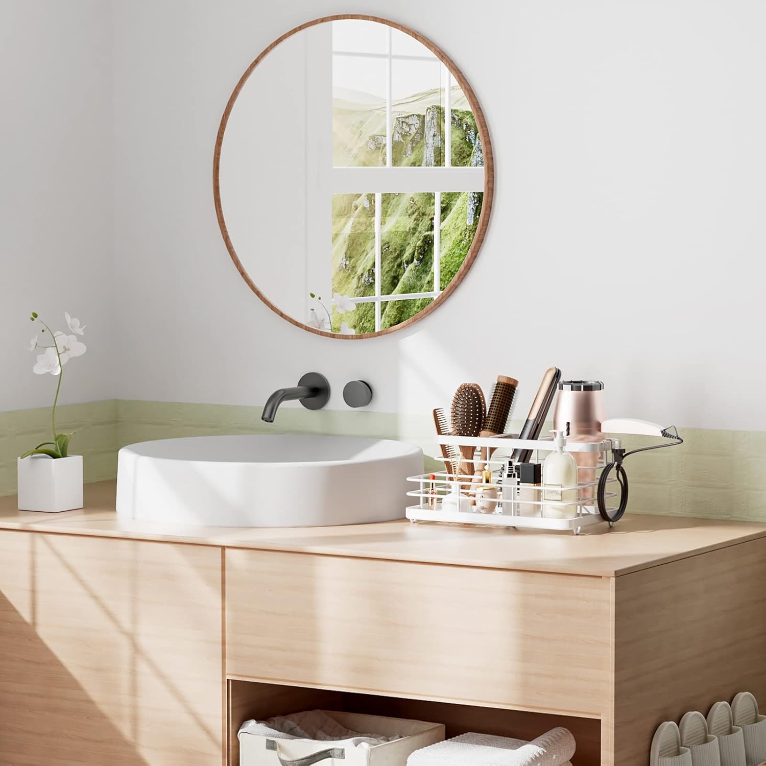 Support pour sèche-cheveux : un accessoire mural élégant pour la salle de bain Optimisez l'espace et organisez vos accessoires de coiffure avec style – Image 2