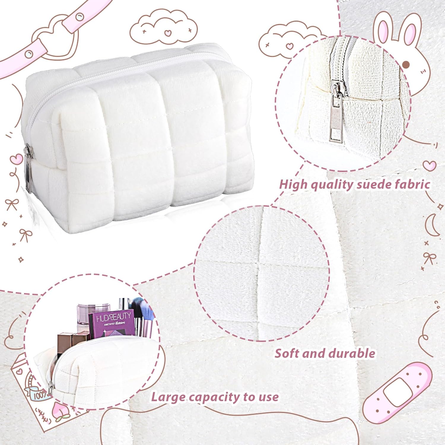 Jolie trousse de maquillage en daim à motif damier : l'accessoire parfait pour les femmes en quête d'élégance lors de leurs voyages – Image 3