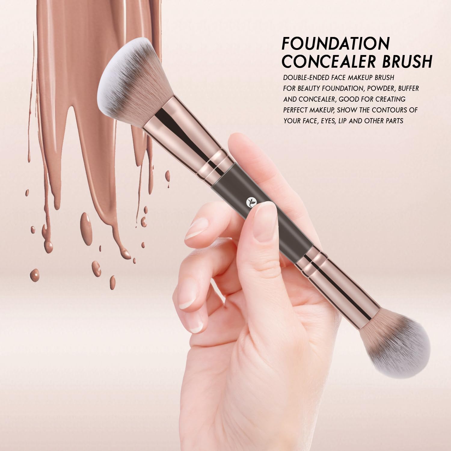 Pinceau de maquillage à double extrémité marron : l’outil idéal pour un teint parfait Pour les passionnées de beauté, idéal pour appliquer fond de teint, poudre, crème anti-cernes et blush – Image 3