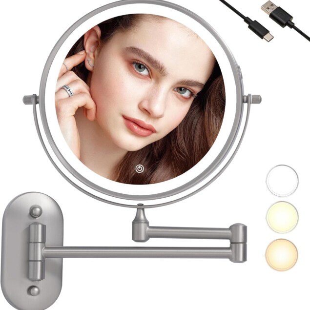 Miroir de maquillage mural : l'allié idéal pour un maquillage parfait avec grossissement 1x et 10x   Pour les passionnées de beauté, ajustez votre luminosité et choisissez parmi 3 teintes pour un résultat impeccable