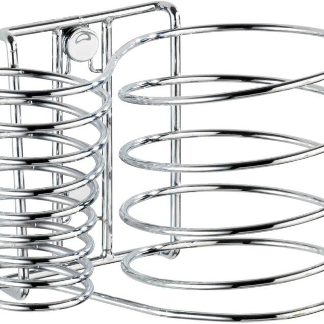 Porte sèche-cheveux et lisseur mural en chrome : pratique et élégant pour une salle de bain organisée