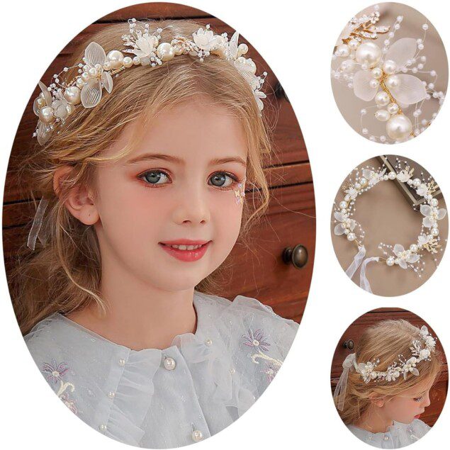 Couronne de fleurs blanche et pinces à cheveux : l'accessoire parfait pour les petites filles lors des mariages et des fêtes