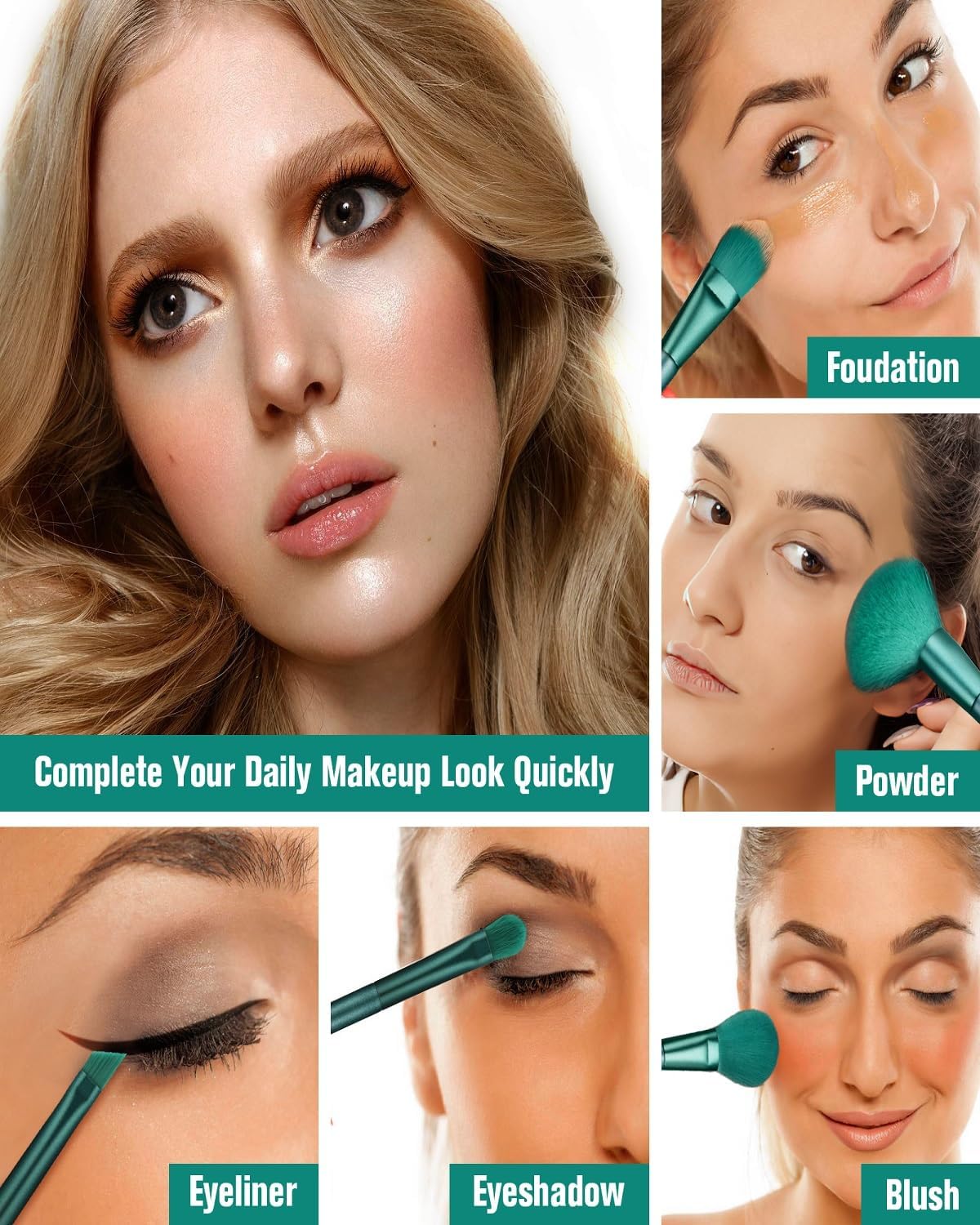 Pinceaux de maquillage professionnels : set complet de 8 pinceaux synthétiques pour un teint parfait et des yeux glamour – Image 3