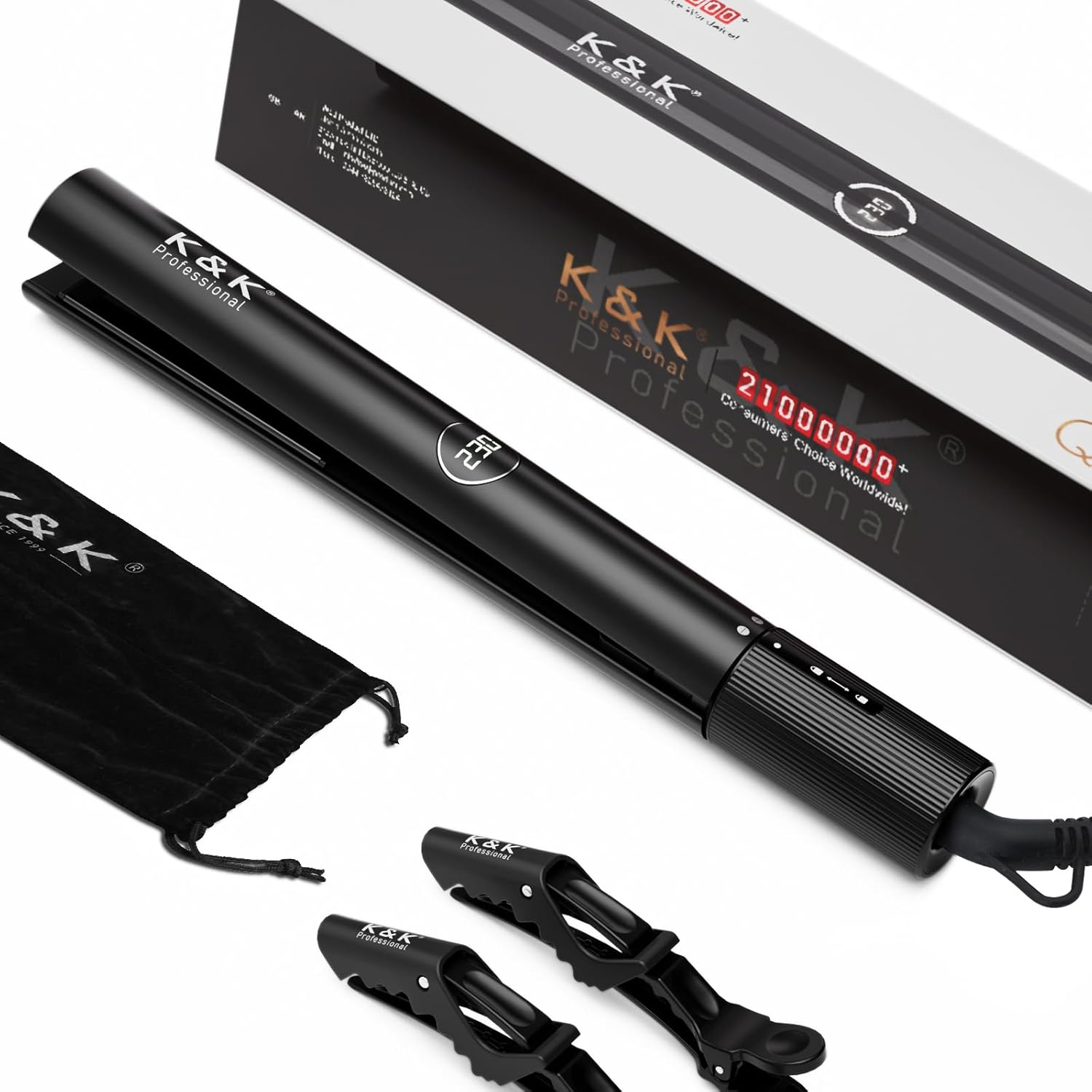 Lisseur professionnel 2 en 1 pour des cheveux lisses ou bouclés : maîtrisez la chaleur de 130 à 230°C avec un revêtement en titane pur et céramique nano-tourmaline