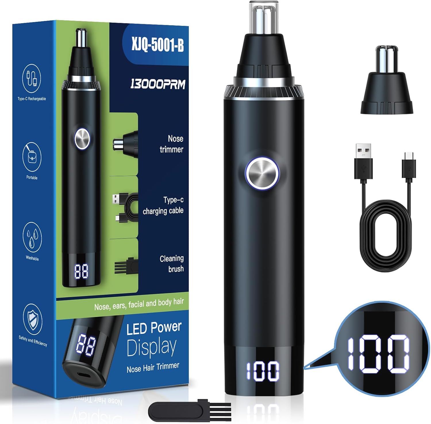 Tondeuse nez rechargeable : pour hommes, coupe indolore et étanche IPX7 Découvrez la tondeuse nez et oreilles portable, facile à nettoyer pour un rasage impeccable