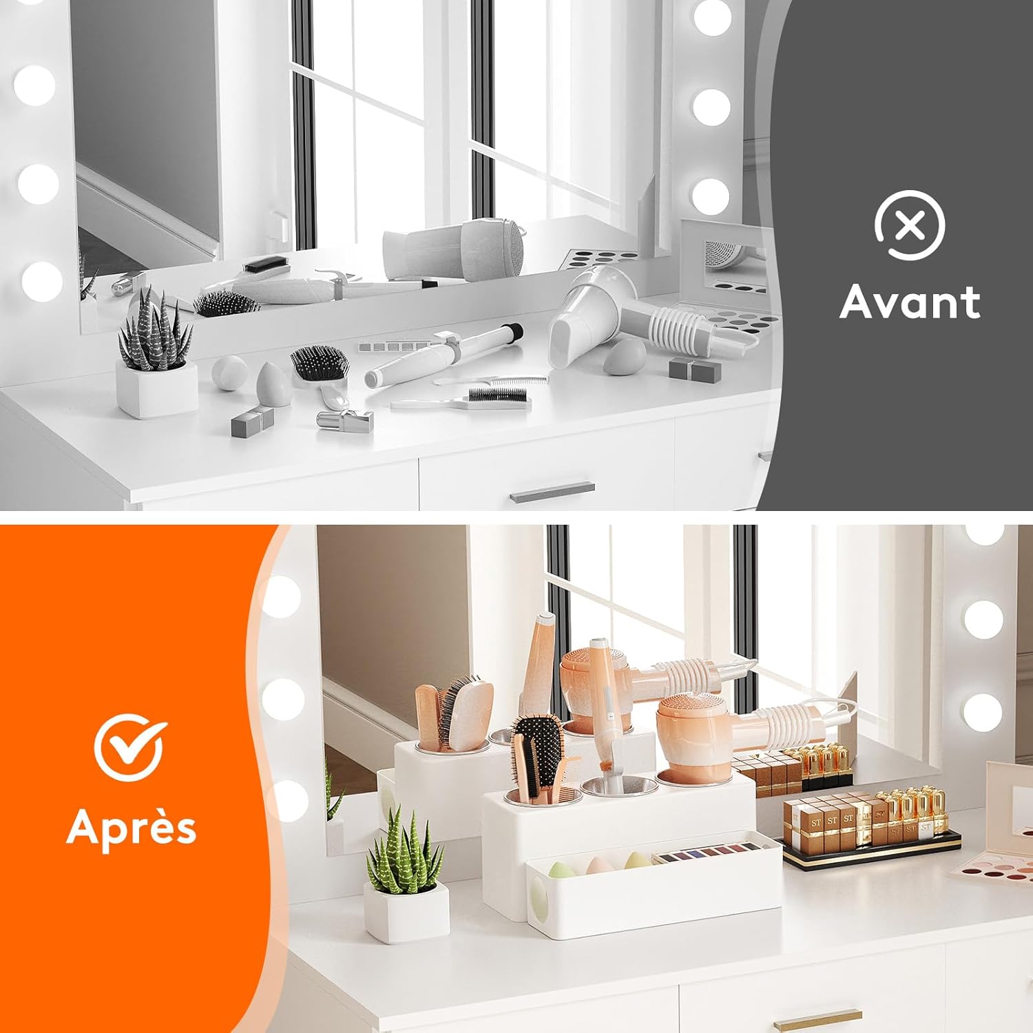 Support pour sèche-cheveux et fer à lisser : rangement élégant pour salle de bain Organisateur pratique en blanc pour une coiffeuse toujours rangée – Image 9