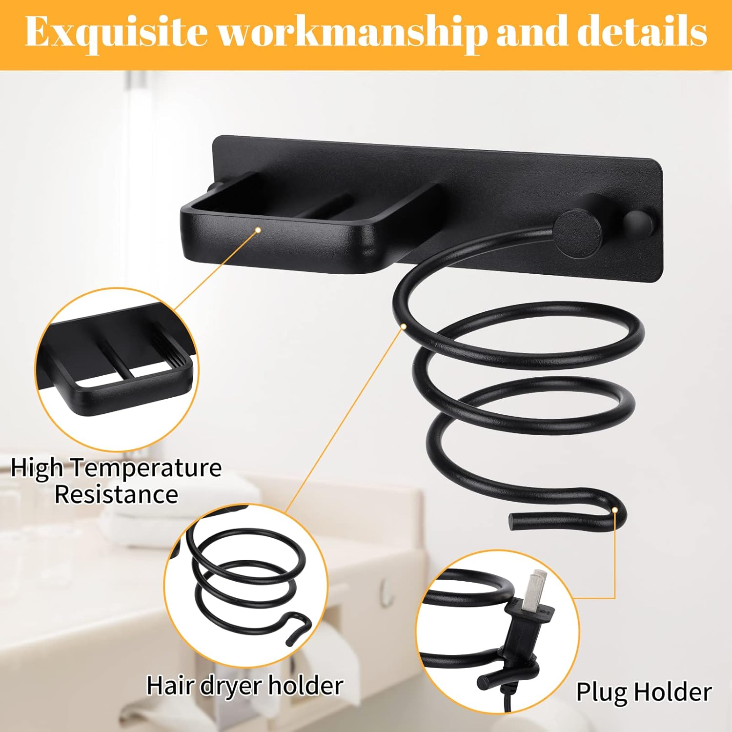 Porte sèche cheveux et support de lisseur : l'organisation parfaite pour votre salle de bain Découvrez notre support mural astucieux pour sèche cheveux et lisseurs, idéal pour les hôtels et les particuliers souhaitant optimiser l'espace de leur salle de bain tout en gardant leur matériel de coiffure à portée de main. Grâce à son range-câbles intégré, dites adieu au désordre et profitez d'un environnement élégant et fonctionnel. – Image 4