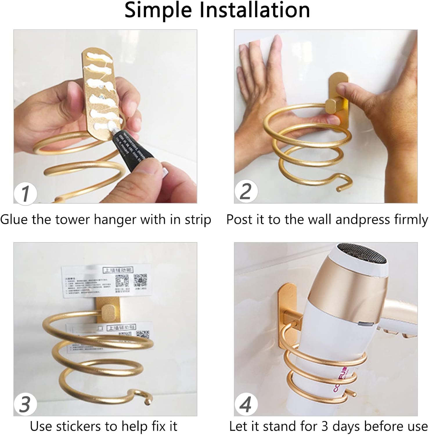 Support sèche cheveux mural : une solution élégante pour hôtels et salons de coiffure Optimisez votre salle de bain avec un porte sèche cheveux en acier inoxydable, sans perçage, pour un gain de place et un style raffiné – Image 6