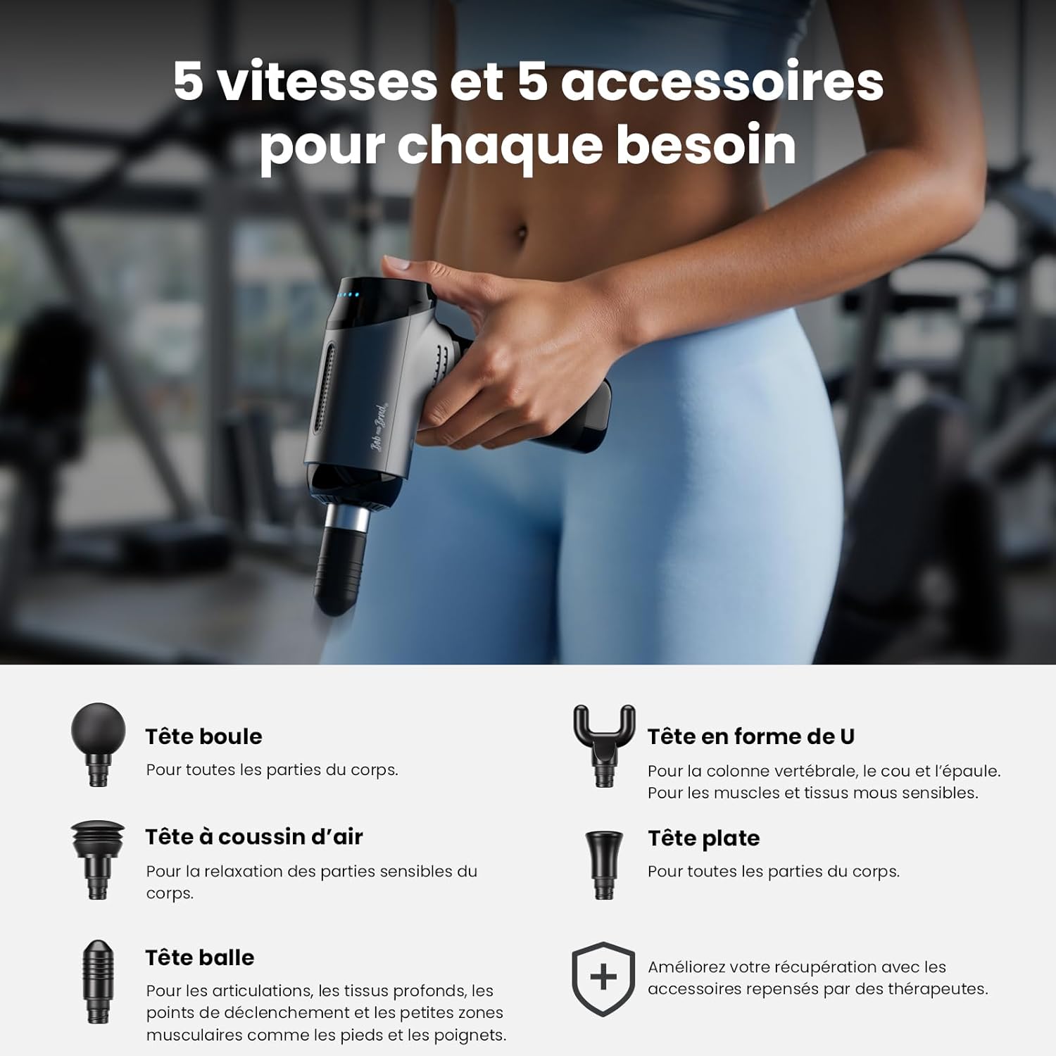 Pistolet de Massage Ultra Silencieux pour Récupération Puissance 4000mAh et Amplitude de 10mm – Image 7