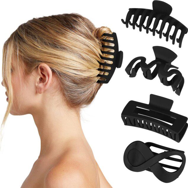 Pinces à cheveux noires : lot de 4 grandes pinces antidérapantes pour femme, idéales pour tous types de cheveux