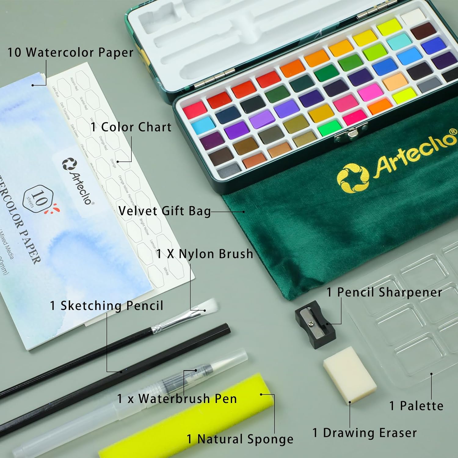 Aquarelle : set de 50 couleurs portables pour artistes en herbe, avec accessoires de qualité – Image 3