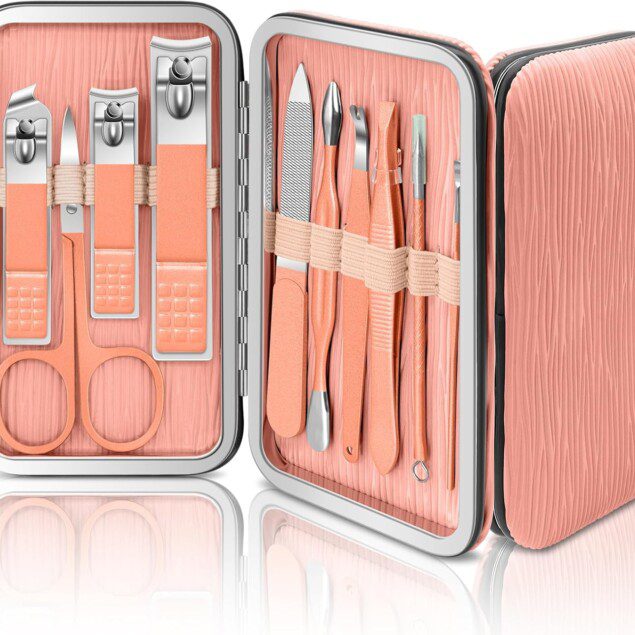Set manucure 10 en 1 : l'outil essentiel pour un soin des ongles parfait  Découvrez le kit manucure et pédicure professionnel en cuir or rose pour hommes et femmes