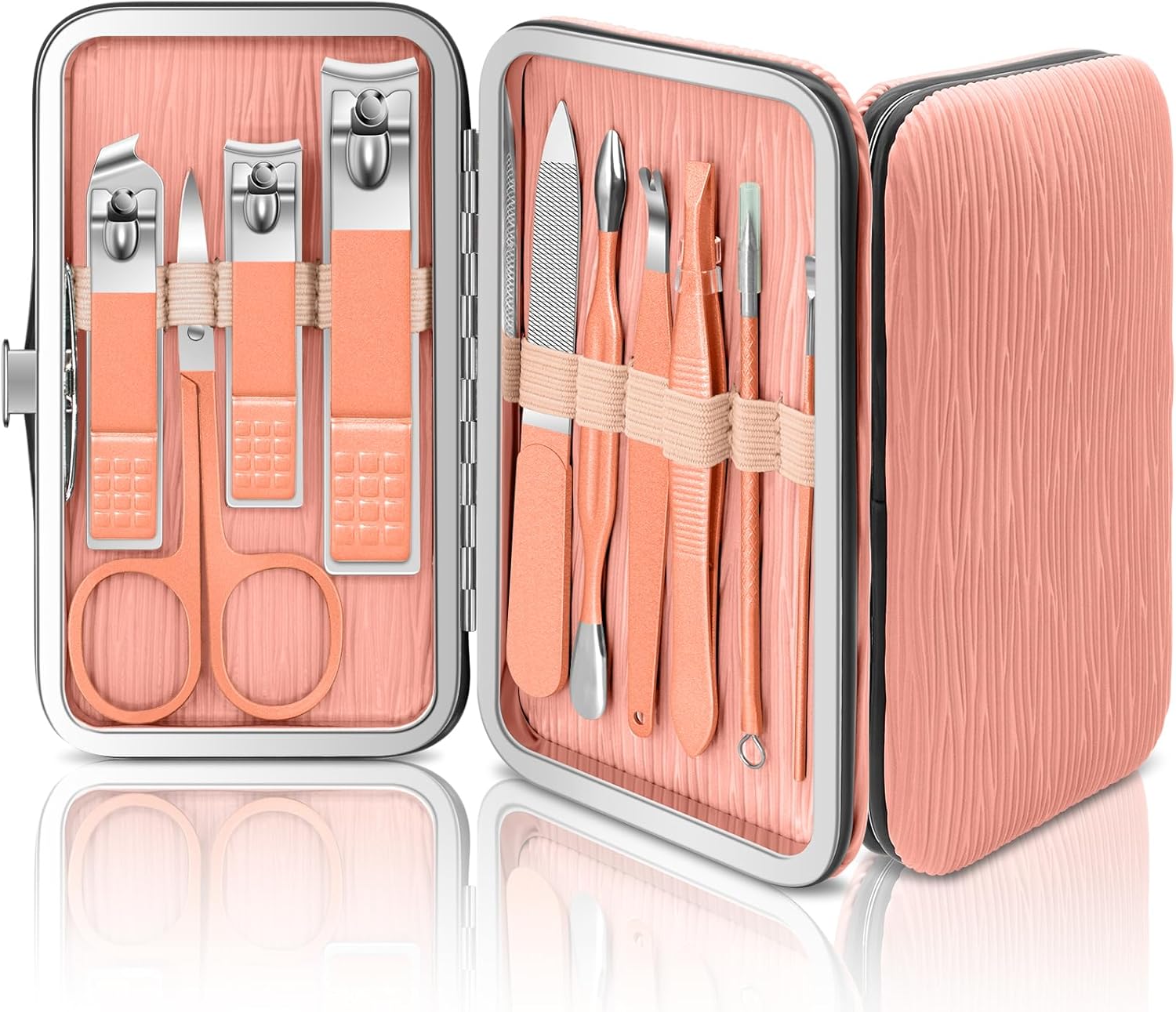 Set manucure 10 en 1 : l'outil essentiel pour un soin des ongles parfait  Découvrez le kit manucure et pédicure professionnel en cuir or rose pour hommes et femmes