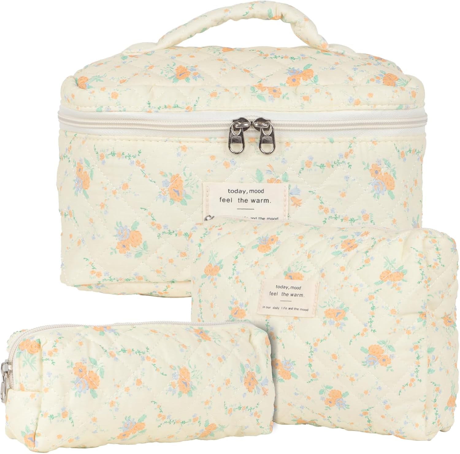 Trousse de toilette femme : lot de 3 pochettes en coton floral pour un rangement élégant et pratique de vos cosmétiques en voyage