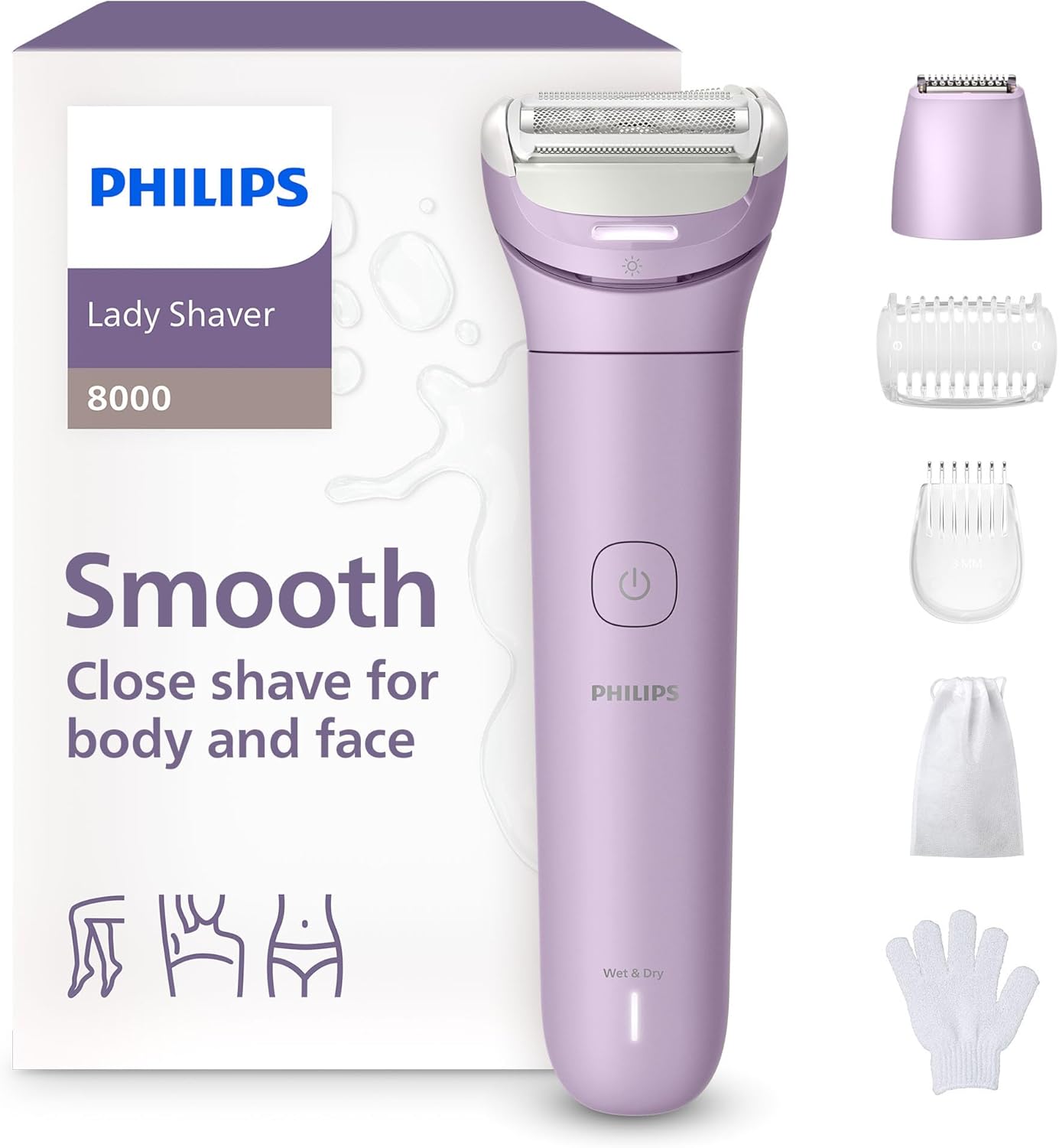Philips Lady Shaver 8000 - Rasoir sans fil pour femmes, douceur optimale