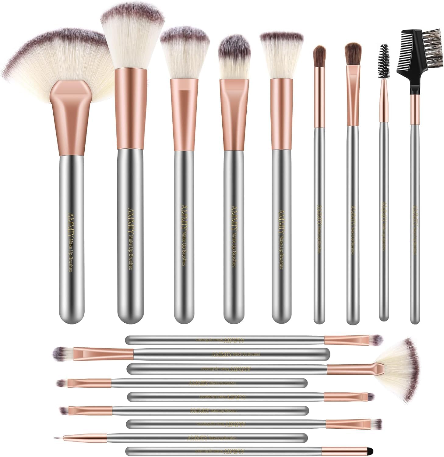 Set de 18 pinceaux de maquillage rose doré : l'outil parfait pour les passionnées de beauté   Découvrez notre set haut de gamme de pinceaux synthétiques pour un maquillage impeccable