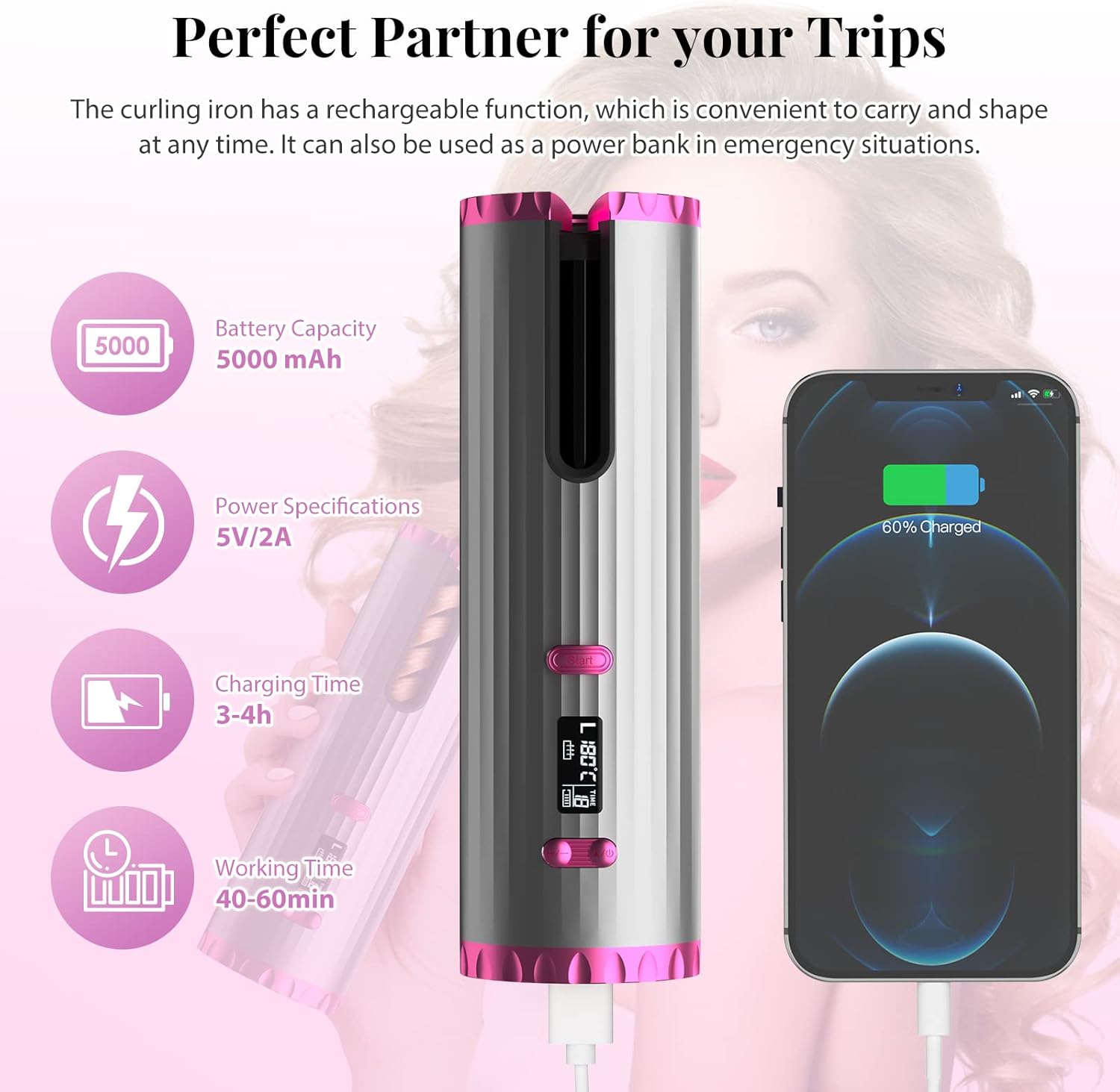 Fer à friser automatique : le compagnon idéal pour des boucles parfaites sans fil 6 températures et 10 minuteries pour un coiffage sur mesure et rapide – Image 8
