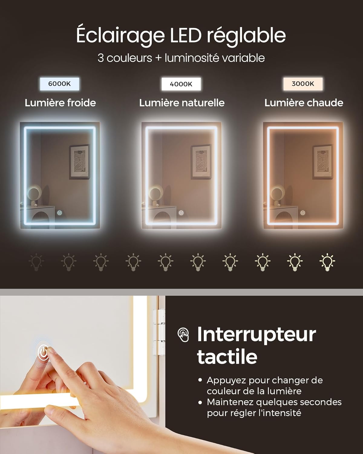 Coiffeuse moderne avec miroir LED réglable : le meuble idéal pour les passionnées de maquillage – Image 3