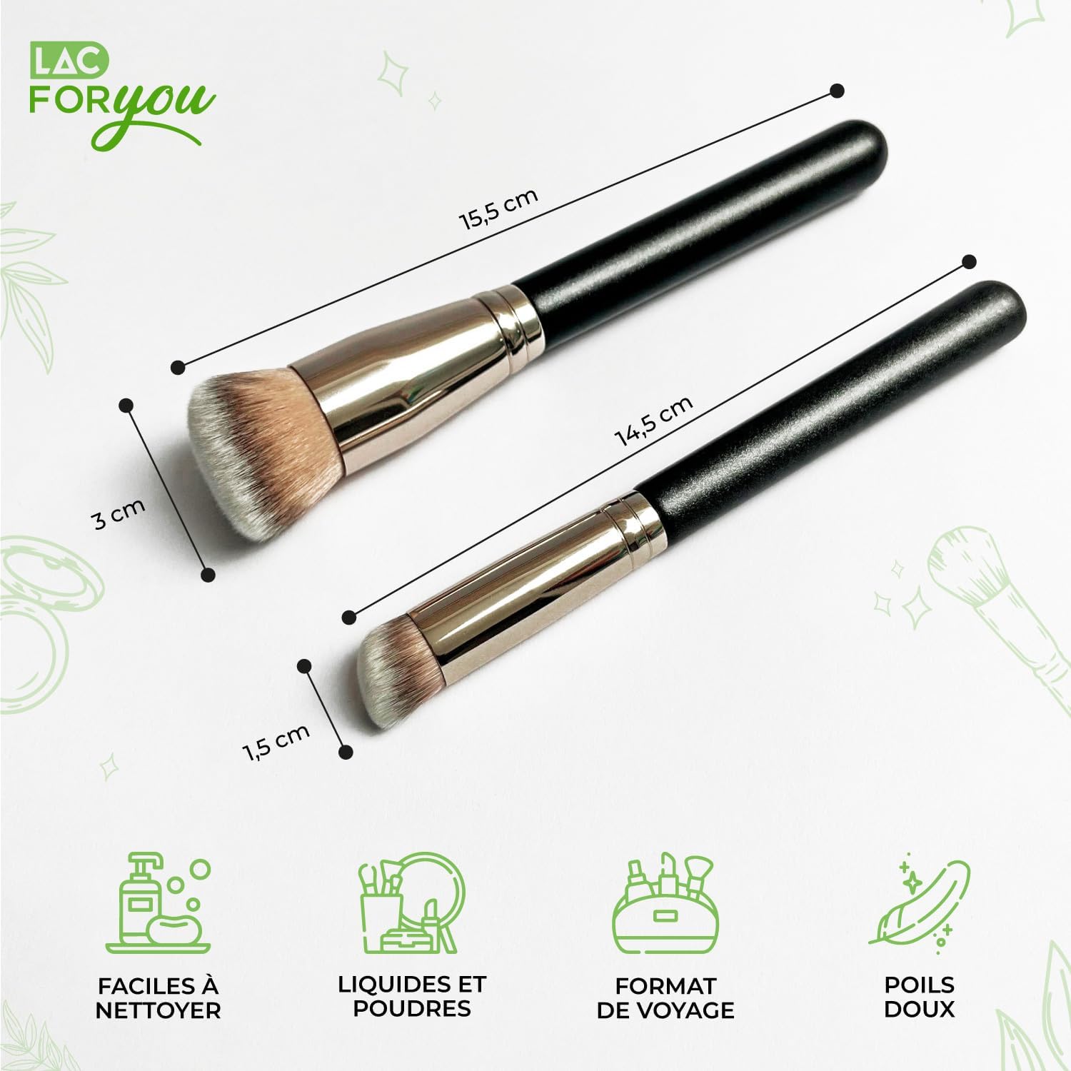 Pinceaux de maquillage professionnels : set 2 pièces pour un teint parfait Découvrez le pinceau fond de teint oblique et le pinceau anti-cernes yeux, adaptés aux passionnées de maquillage recherchant un fini impeccable grâce à des poils denses et un manche cylindrique ergonomique. – Image 2
