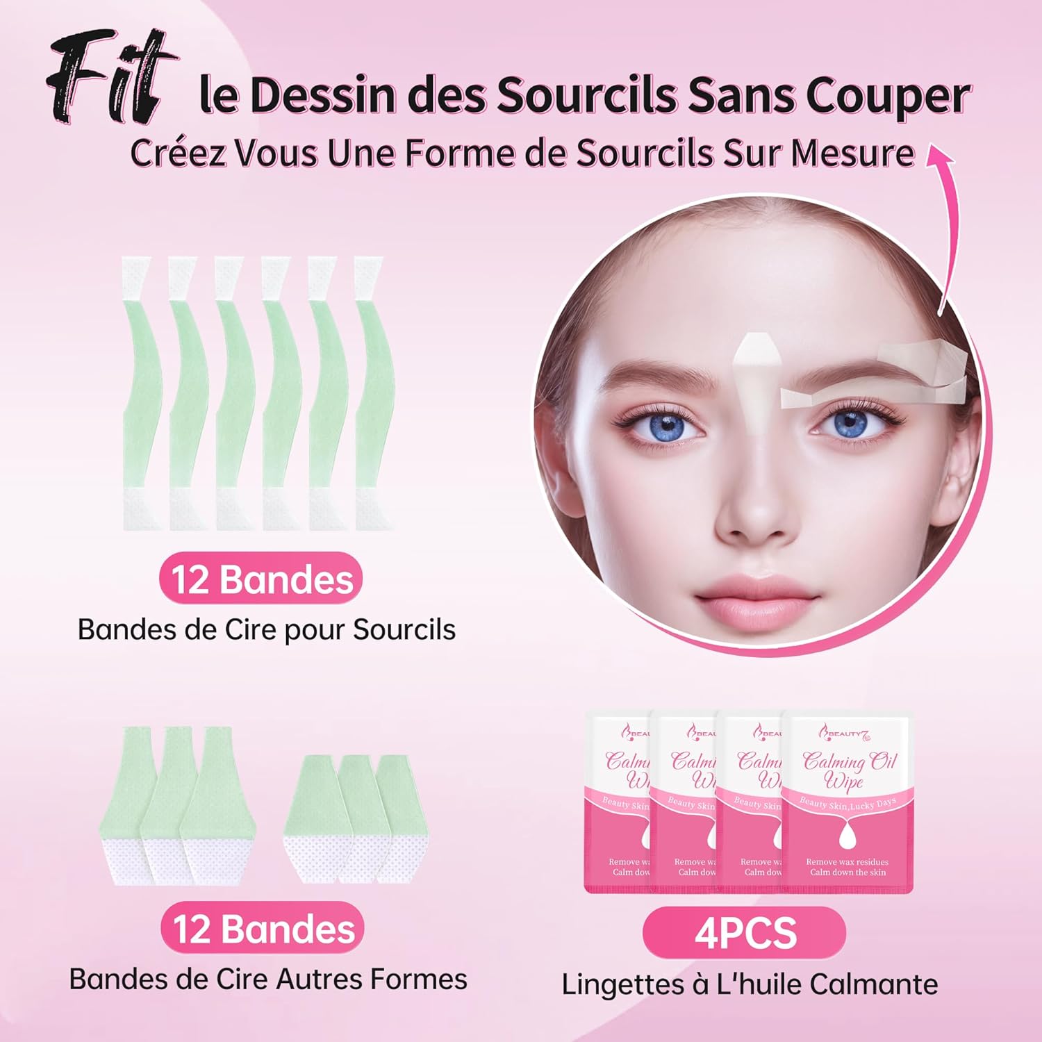 Bandes de cire froide dépilatoire pour sourcils et lèvre : épilation douce et efficace pour peaux sensibles – Image 3
