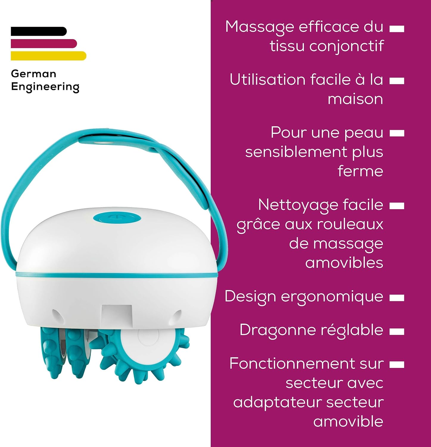 Beurer CM 51 : masseur anti-cellulite pour un corps tonique et ferme Profitez d'un massage efficace des tissus conjonctifs avec ce rouleau électrique à 2 niveaux d'intensité et poignée réglable – Image 6