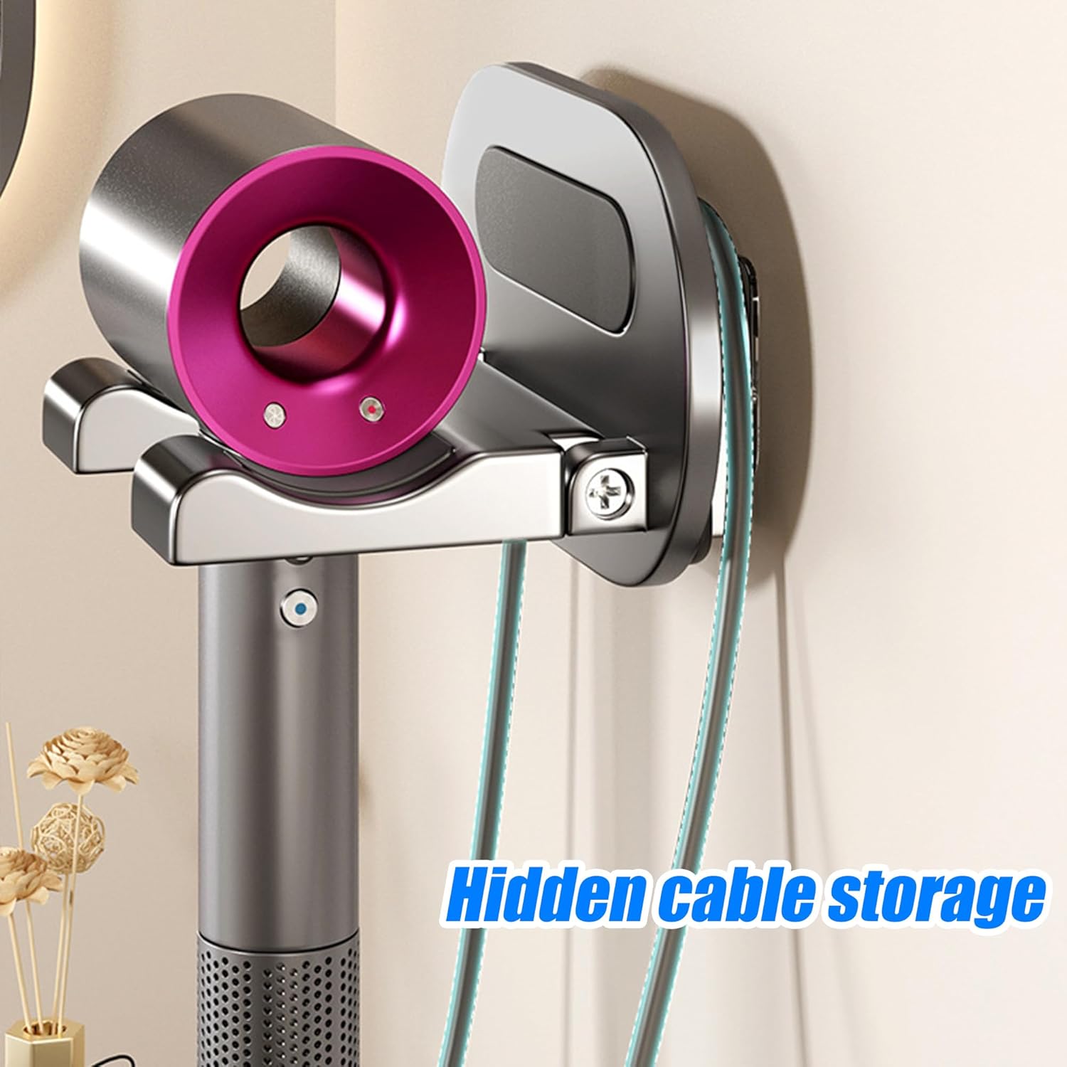 Support de sèche-cheveux en aluminium aéronautique : idéal pour salle de bain et hôtel Fixation murale sans perçage : un rangement élégant et pratique pour vos appareils – Image 2