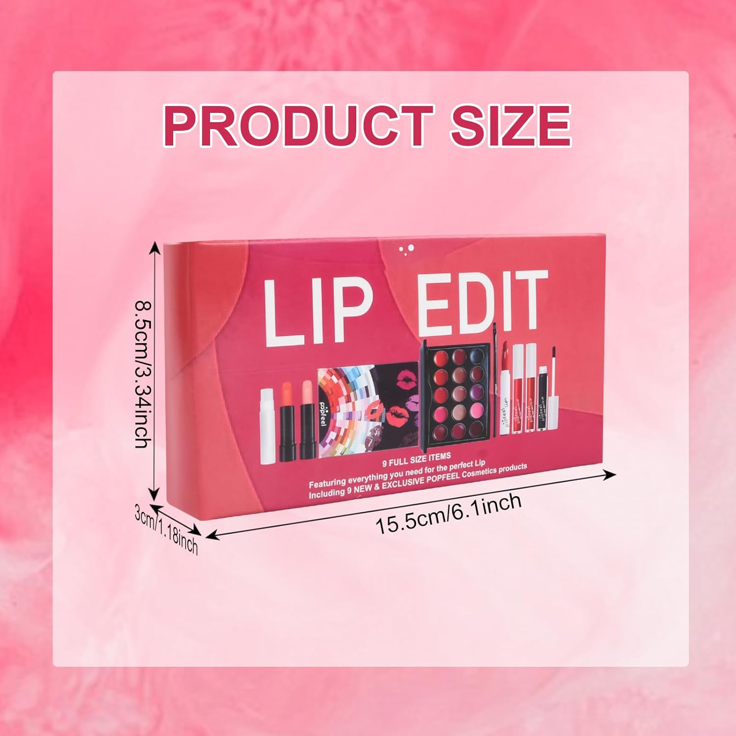 Coffre-cadeau de maquillage à lèvres : kit complet pour femmes avec 15 couleurs éclatantes et pinceau inclus – Image 2