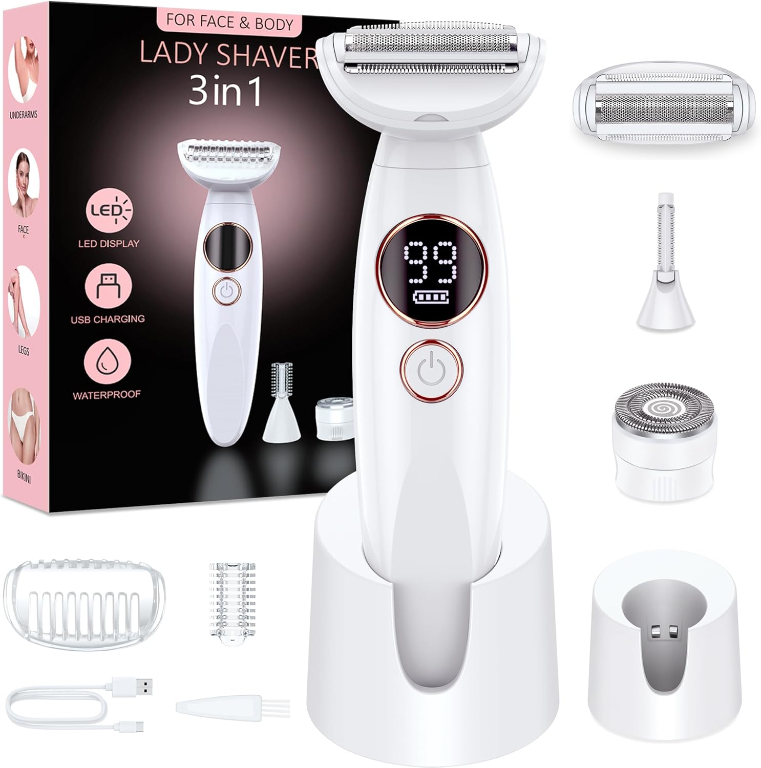 Rasoir électrique femme 3-en-1 : épilation douce et précise pour bikini, aisselles et jambes    Profitez d'une autonomie de 120 minutes et d'un affichage LED pour une utilisation facile et efficace