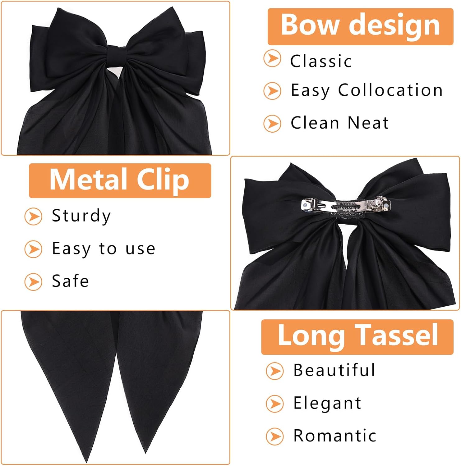 Pinces à cheveux élégantes : lot de 4 grands nœuds en satin doux pour femme – Image 3