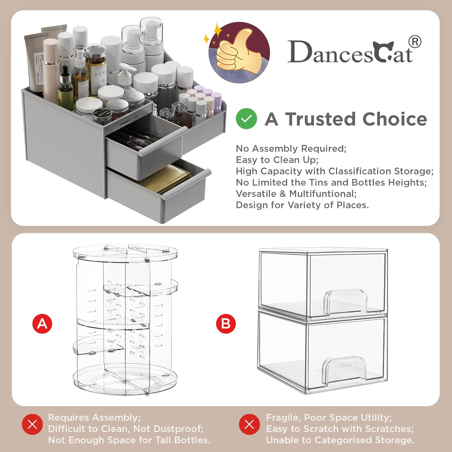 Organisateur de maquillage élégant : rangement idéal pour dresser et salle de bain Grande capacité avec 2 tiroirs pour un rangement efficace de vos produits de beauté – Image 8