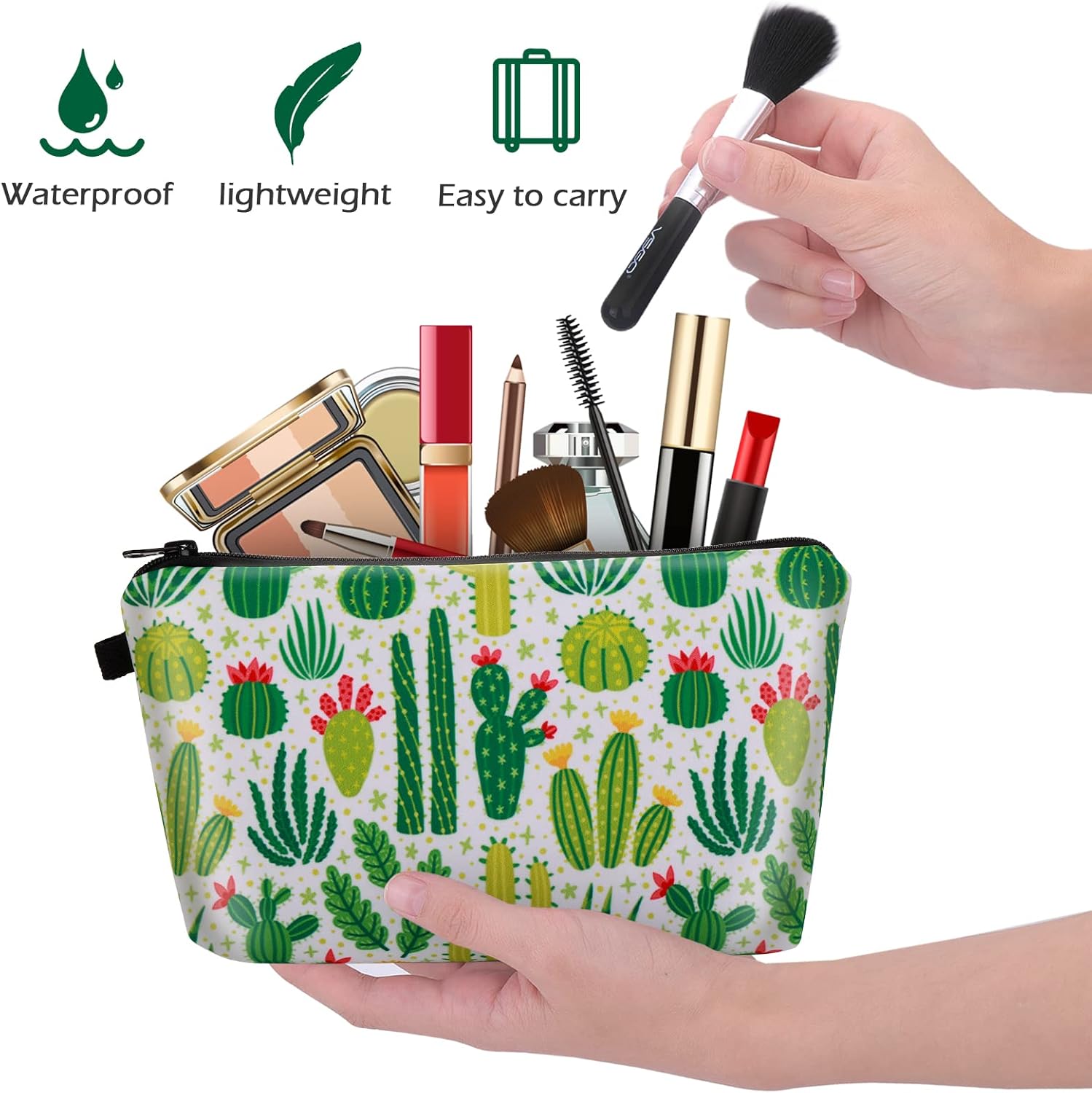 Petite trousse à maquillage en toile : l'accessoire de voyage idéal pour adolescentes Ranger vos produits de beauté avec style grâce à son design cactus vert – Image 5