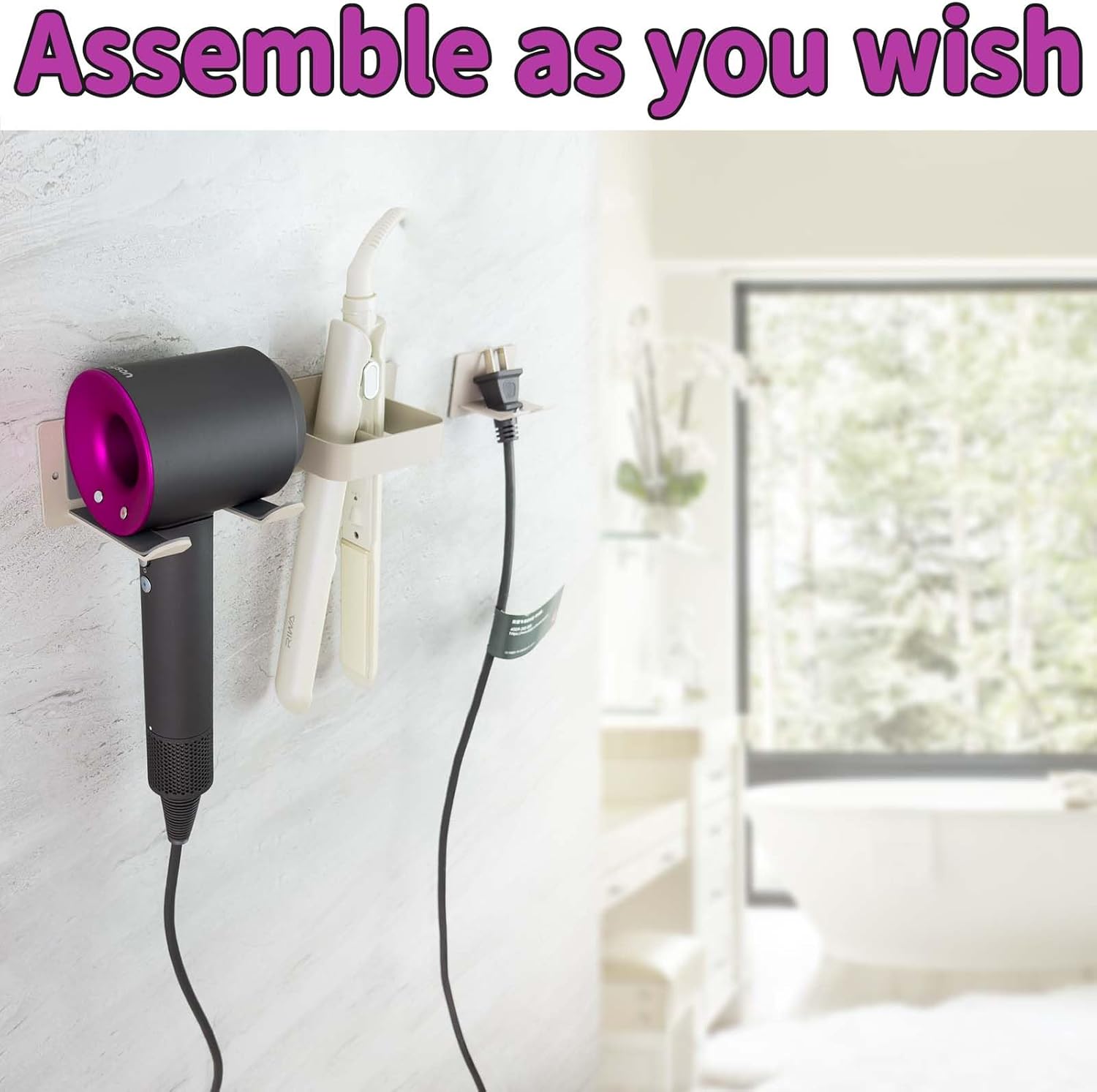 Support mural pour sèche-cheveux et lisseur : organisation élégante et pratique pour votre salle de bain – Image 2
