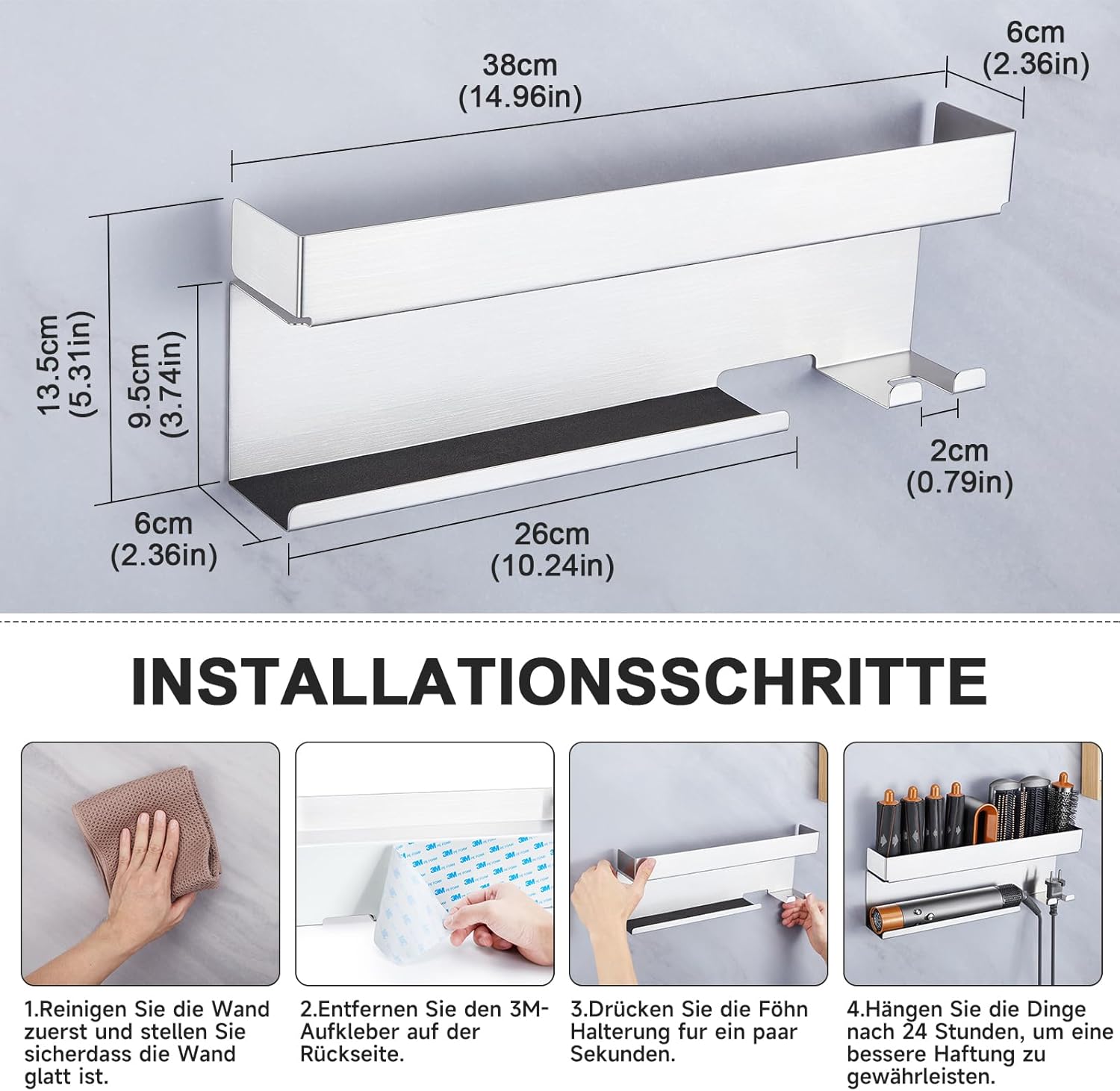 Support mural pour sèche-cheveux : rangement élégant et pratique pour coiffeurs amateurs – Image 9