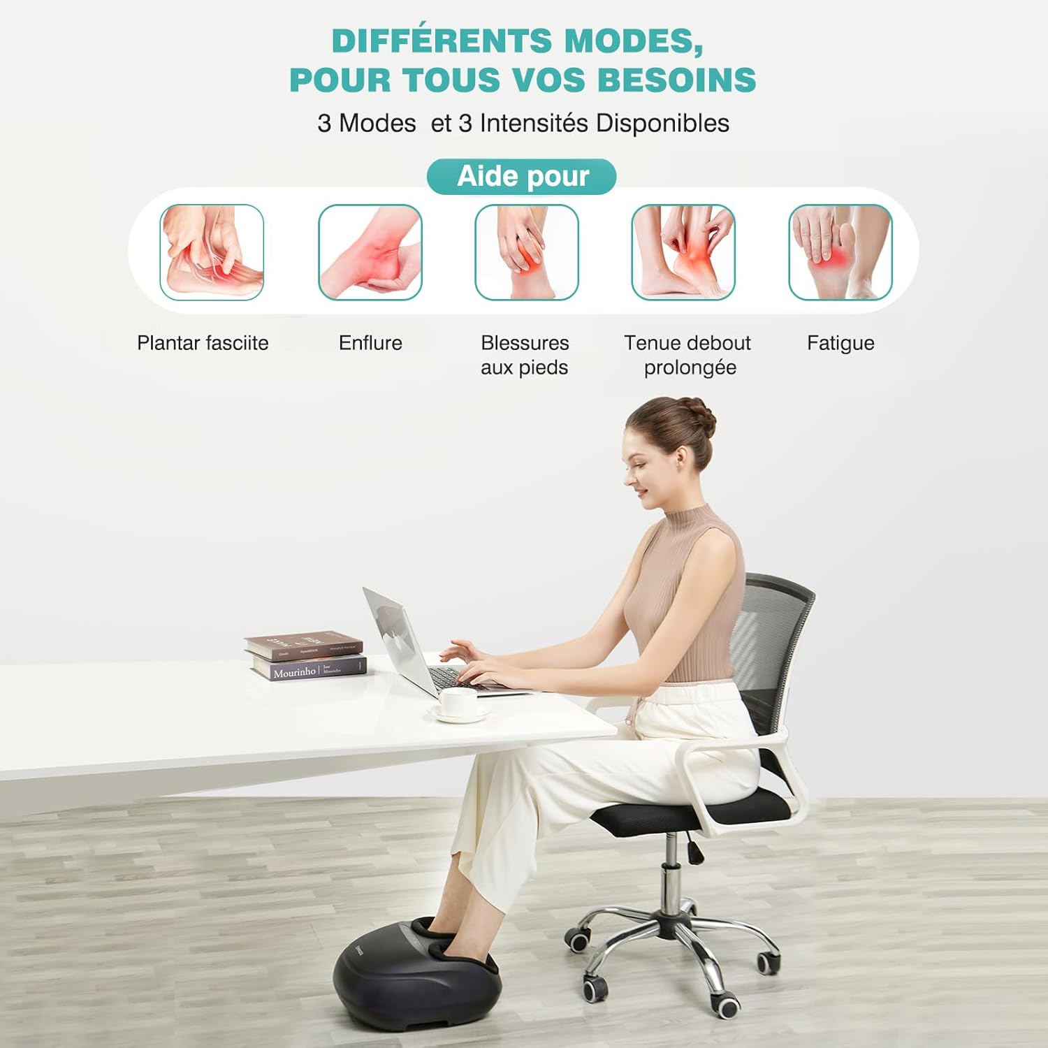 Masseur pieds shiatsu avec chaleur : soulage fasciite plantaire et douleurs pour femmes – Image 3